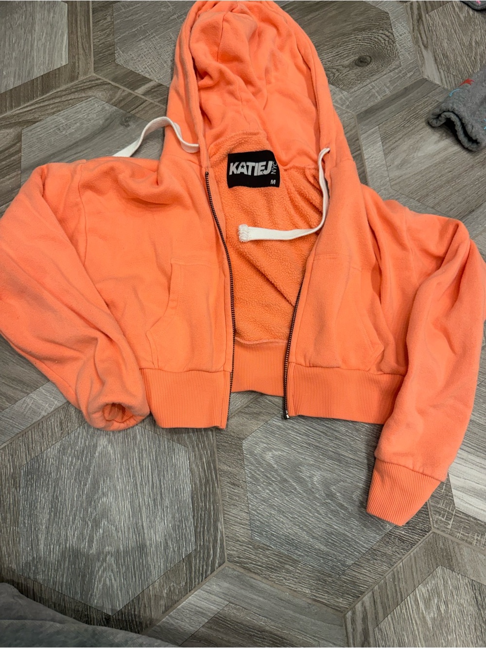 Cropped Katie j neon orange girls Zip-Up Hooded Jacket